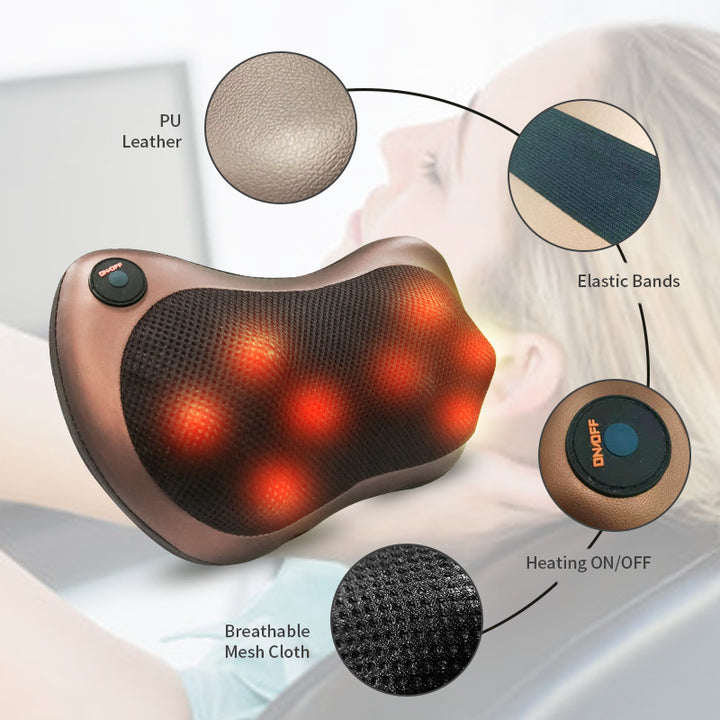 Premium Electric Shiatsu Massage Pillow for Neck, Back, and Body Pain Relief | Multifunctional Heating Massage Pillow for Car