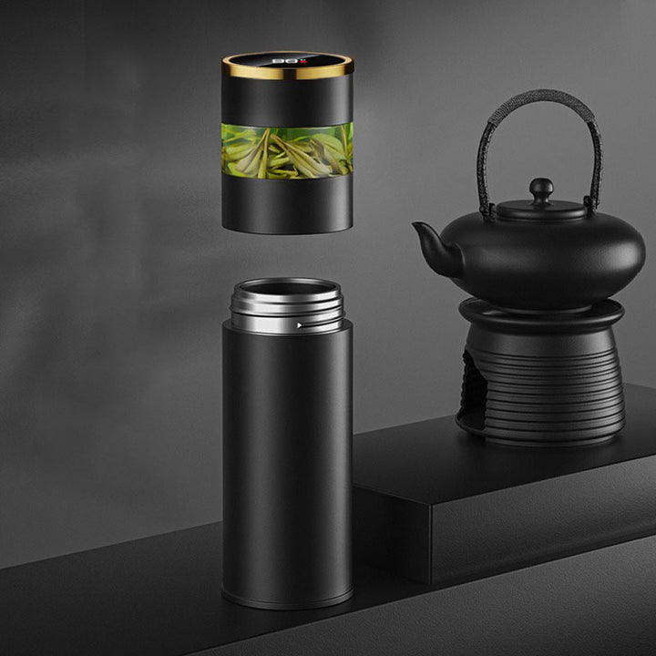 Premium Stainless Steel Tea Infuser Thermos with LED Temperature Display – 450ML Insulated Coffee Mug with Tea Separation, 