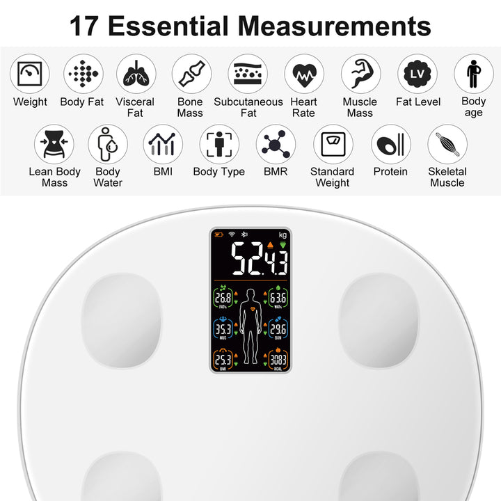 Premium Smart Body Weight Scale – Bluetooth Digital Scale with Large LCD Display, Tracks BMI, Body Fat, Muscle Mass, 