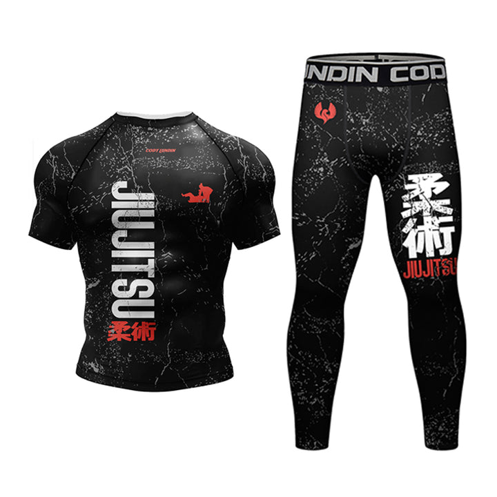 Premium Jiu Jitsu Rash Guard Set – 4-Piece MMA Sportswear Kit for Men, Includes Kimono T-shirt, Pants, Muay Thai Shorts, and 