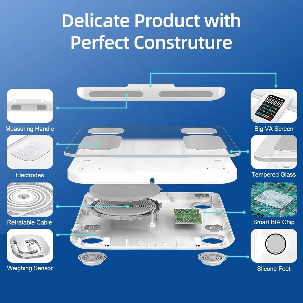 Premium Smart Body Composition Scale – 8 Electrode Bioimpedance Digital Weight Scale, Tracks Body Fat, Water, Muscle Mass, BMI, and More, Accurate Measurements for Health Monitoring