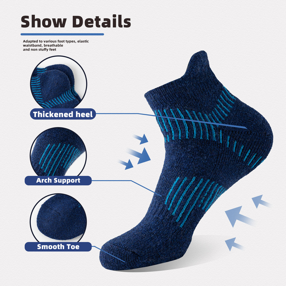Premium Sweat Absorbing Compression Running & Hiking Socks – 6 Pairs, Thick Cotton Ankle Sports Socks for Men & Women, Low 