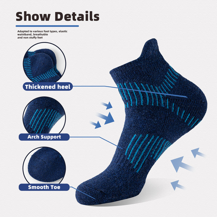 Premium Sweat Absorbing Compression Running & Hiking Socks – 6 Pairs, Thick Cotton Ankle Sports Socks for Men & Women, Low 