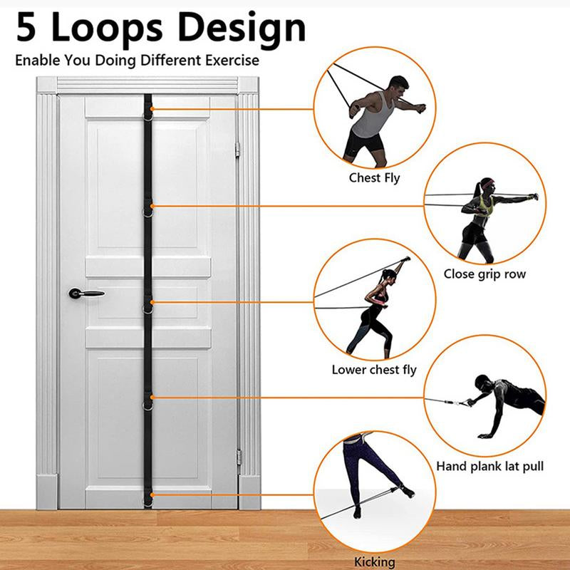 Premium Door Anchor Strap for Resistance Bands – Multi-Point Attachment with 5 Stainless Steel D-Rings, Adjustable Workout 