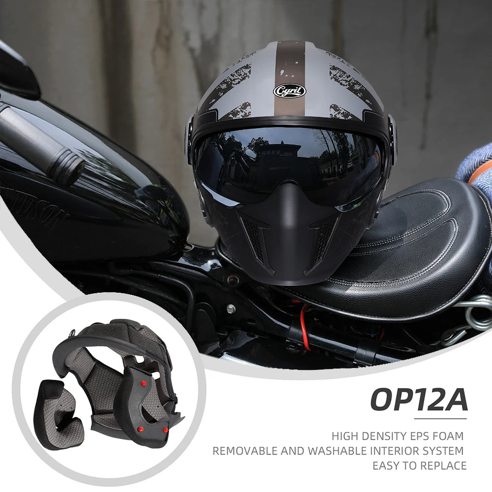Premium Modular Motorcycle Helmet –Full Face & Open Face, Dual Lens, DOT ECE Approved, ABS Shell for Men & Women, Retro Style