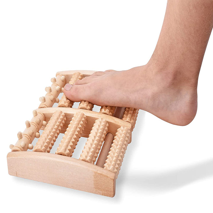 Premium Wooden Foot Massager Roller for Stress Relief & Plantar Fasciitis Pain Relief, Portable Acupressure Dual Massage 