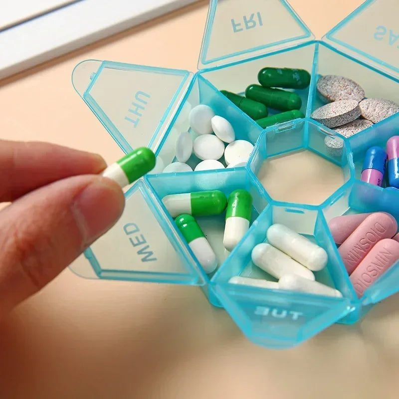 Premium Mini Portable Pill Organizer – Weekly Travel Tablet Holder, Compact 7-Day Storage Box for Pills, Vitamins, and  