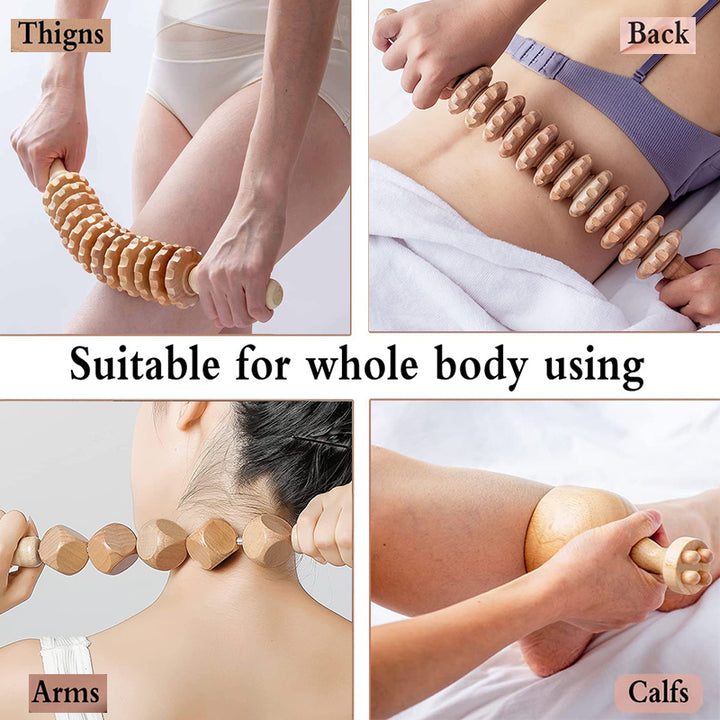 Premium Wooden Therapy Massage Tools – Complete Set for Body Shaping, Anti-Cellulite, Lymphatic Drainage, and Waist Sculpting, Ergonomic Design for Professional and Home Use