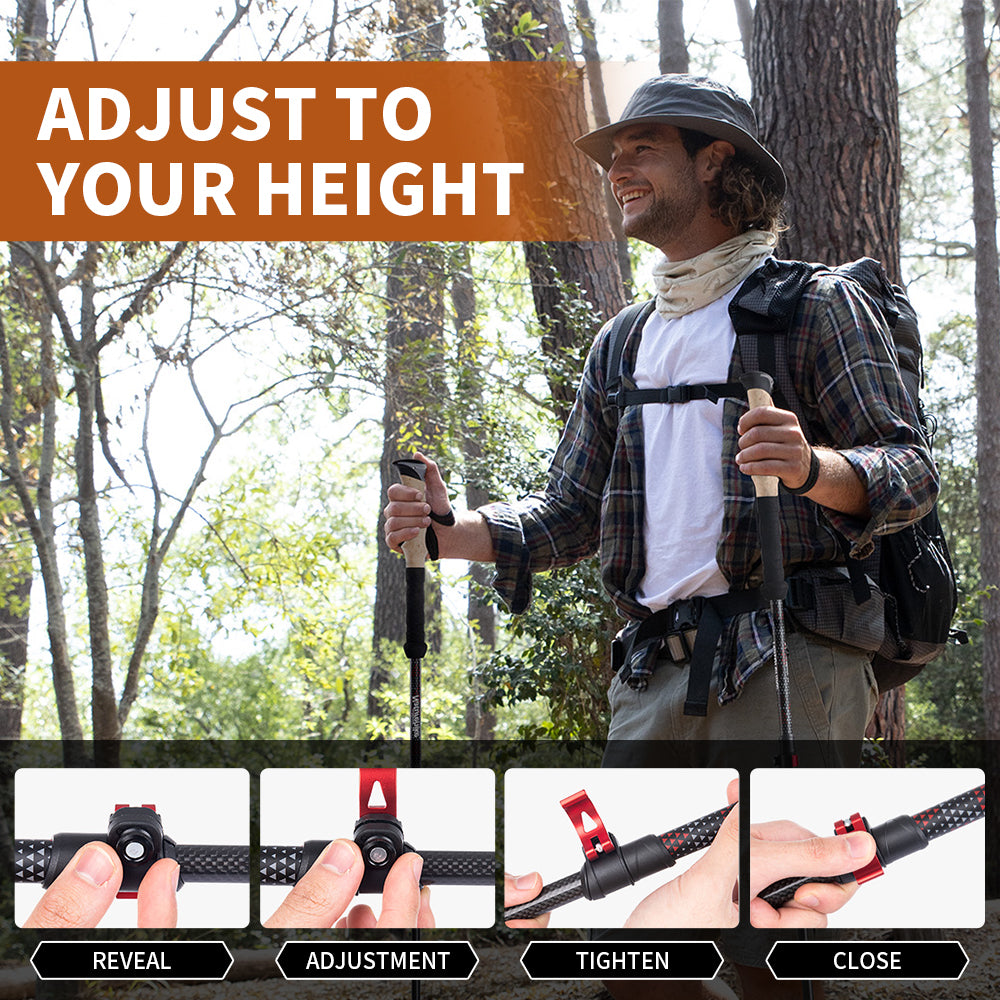 Premium Carbon Fiber Trekking Poles – Lightweight, Collapsible Telescopic Walking & Hiking Stick for Climbing, 2-Piece Set, 