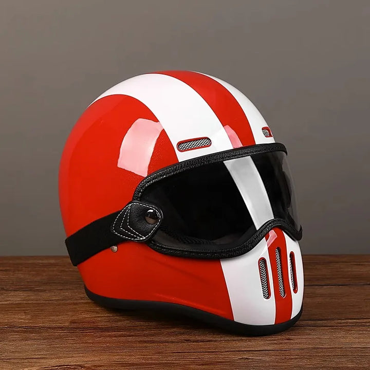 Premium Full Face Motorcycle Helmet – Retro Tokyo Style, Fiberglass, Clear Visor, Japan TT Design, Casco Moto for Men & Women