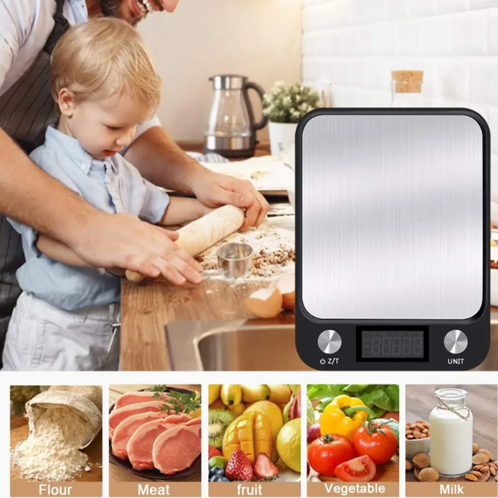 Premium Kitchen Scale 15Kg/1g – Stainless Steel Digital Food and Coffee Weighing Scale, LED Display, Battery-Powered, Multi-