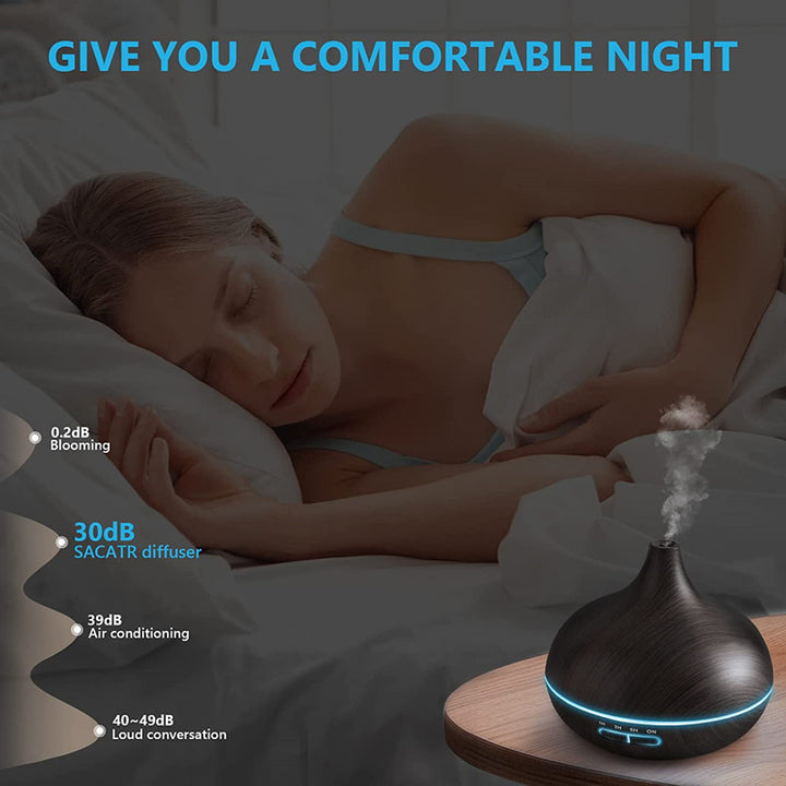 Premium 550ml Wood Grain USB Aroma Diffuser, Essential Oil Humidifier with 7 LED Colors & Remote Control