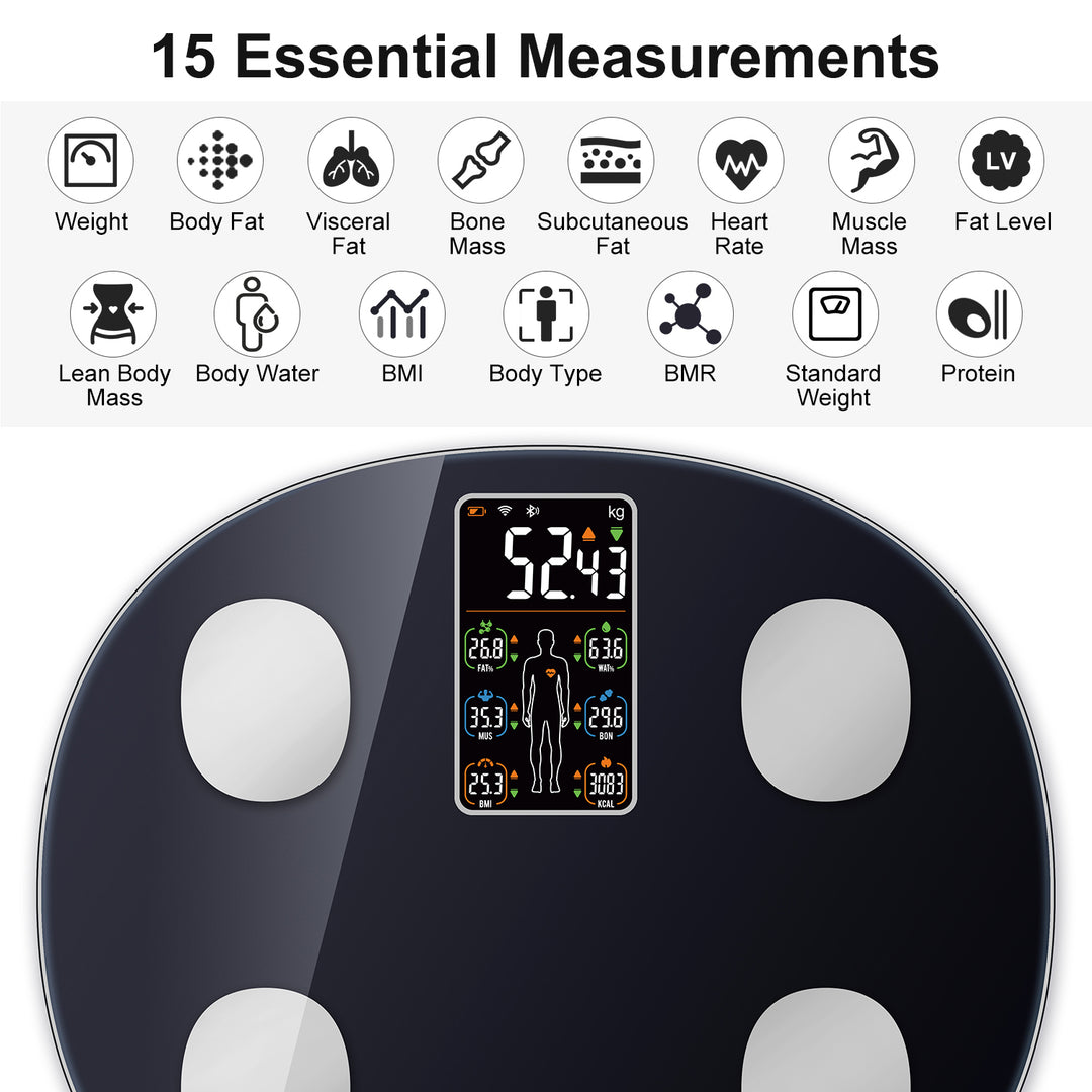 Premium Smart Body Weight Scale – Bluetooth Digital Scale with Large LCD Display, Tracks BMI, Body Fat, Muscle Mass, 