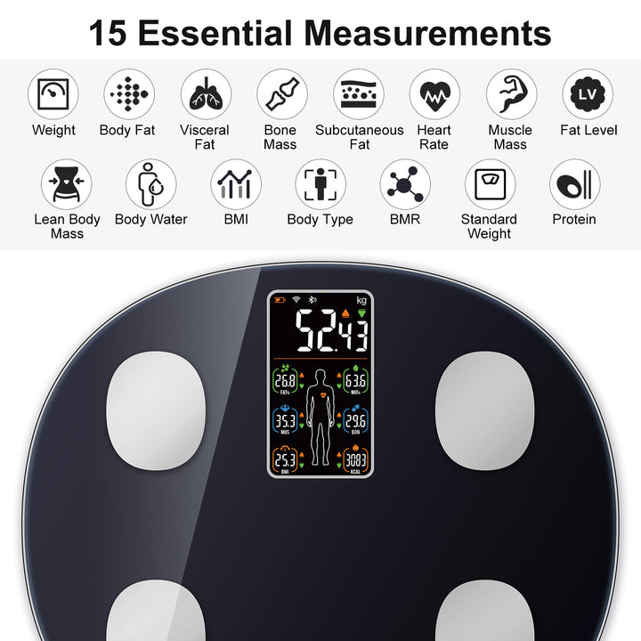 Premium Smart Body Weight Scale – Bluetooth Digital Scale with Large LCD Display, Tracks BMI, Body Fat, Muscle Mass, 