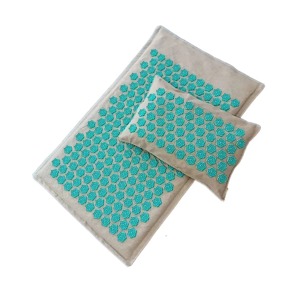Premium Coconut Palm Acupressure Yoga Mat Set – 74x44cm Nature Linen Cushion & Pillow for Relaxation – Lightweight, Portable