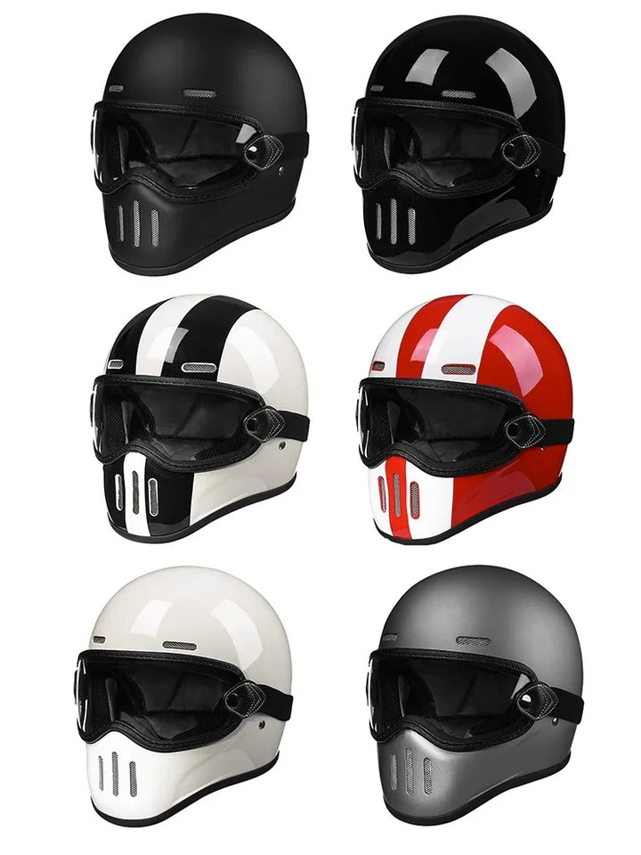 Premium Full Face Motorcycle Helmet – Retro Tokyo Style, Fiberglass, Clear Visor, Japan TT Design, Casco Moto for Men & Women