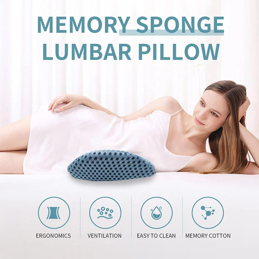Premium Lumbar Support Pillow – Memory Foam Back Cushion for Car Seat & Office Chair – Ergonomic Waist Pillow for Lower Back